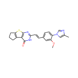 COc1cc(/C=C/c2nc3sc4c(c3c(=O)[nH]2)CCC4)ccc1-n1cnc(C)c1 ZINC000066259310