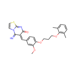 COc1cc(/C=C2/C(=N)N3C=CSC3=NC2=O)ccc1OCCCOc1c(C)cccc1C ZINC000013110867