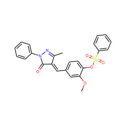 COc1cc(/C=C2/C(=O)N(c3ccccc3)N=C2C)ccc1OS(=O)(=O)c1ccccc1 ZINC000100315060