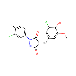 COc1cc(/C=C2/C(=O)NN(c3ccc(C)c(Cl)c3)C2=O)cc(Cl)c1O ZINC000013603137