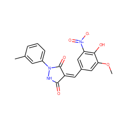 COc1cc(/C=C2/C(=O)NN(c3cccc(C)c3)C2=O)cc([N+](=O)[O-])c1O ZINC000036384511