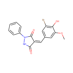 COc1cc(/C=C2/C(=O)NN(c3ccccc3)C2=O)cc(Br)c1O ZINC000013577248