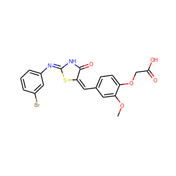 COc1cc(/C=C2/S/C(=N\c3cccc(Br)c3)NC2=O)ccc1OCC(=O)O ZINC000013915171