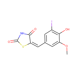 COc1cc(/C=C2/SC(=O)NC2=O)cc(I)c1O ZINC000001012980