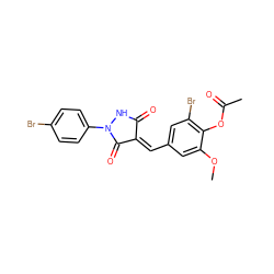 COc1cc(/C=C2\C(=O)NN(c3ccc(Br)cc3)C2=O)cc(Br)c1OC(C)=O ZINC000066102192