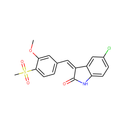 COc1cc(/C=C2\C(=O)Nc3ccc(Cl)cc32)ccc1S(C)(=O)=O ZINC000095562854