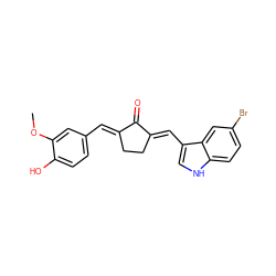 COc1cc(/C=C2\CC/C(=C\c3c[nH]c4ccc(Br)cc34)C2=O)ccc1O ZINC000653770075