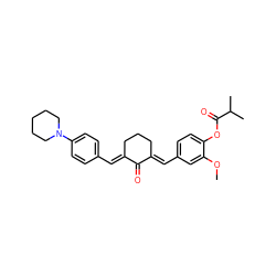 COc1cc(/C=C2\CCC/C(=C\c3ccc(N4CCCCC4)cc3)C2=O)ccc1OC(=O)C(C)C ZINC001772619722