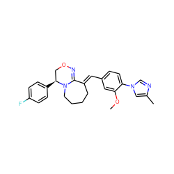 COc1cc(/C=C2\CCCCN3C2=NOC[C@@H]3c2ccc(F)cc2)ccc1-n1cnc(C)c1 ZINC000095594133