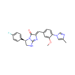 COc1cc(/C=C2\N=C3NC[C@@H](c4ccc(F)cc4)N3C2=O)ccc1-n1cnc(C)c1 ZINC000058582760