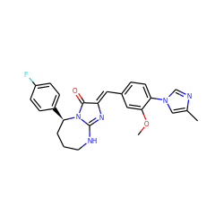 COc1cc(/C=C2\N=C3NCCC[C@@H](c4ccc(F)cc4)N3C2=O)ccc1-n1cnc(C)c1 ZINC000058592490