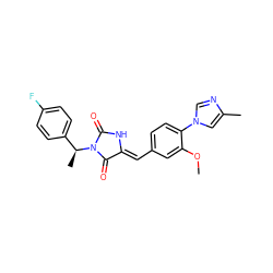 COc1cc(/C=C2\NC(=O)N([C@@H](C)c3ccc(F)cc3)C2=O)ccc1-n1cnc(C)c1 ZINC000102152094