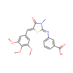 COc1cc(/C=C2\S/C(=N\c3cccc(C(=O)O)c3)N(C)C2=O)cc(OC)c1OC ZINC000012318337