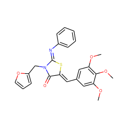 COc1cc(/C=C2\S/C(=N\c3ccccc3)N(Cc3ccco3)C2=O)cc(OC)c1OC ZINC001772610546