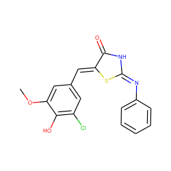 COc1cc(/C=C2\S/C(=N\c3ccccc3)NC2=O)cc(Cl)c1O ZINC000013549743