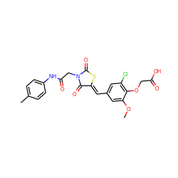 COc1cc(/C=C2\SC(=O)N(CC(=O)Nc3ccc(C)cc3)C2=O)cc(Cl)c1OCC(=O)O ZINC000008400477