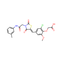 COc1cc(/C=C2\SC(=O)N(CC(=O)Nc3cccc(C)c3)C2=O)cc(Cl)c1OCC(=O)O ZINC000002924997