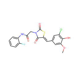 COc1cc(/C=C2\SC(=O)N(CC(=O)Nc3ccccc3F)C2=O)cc(Cl)c1O ZINC000015987984