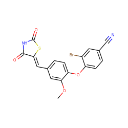COc1cc(/C=C2\SC(=O)NC2=O)ccc1Oc1ccc(C#N)cc1Br ZINC000066076616