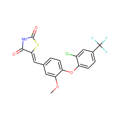 COc1cc(/C=C2\SC(=O)NC2=O)ccc1Oc1ccc(C(F)(F)F)cc1Cl ZINC000066076484