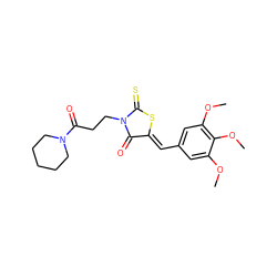 COc1cc(/C=C2\SC(=S)N(CCC(=O)N3CCCCC3)C2=O)cc(OC)c1OC ZINC000013400200
