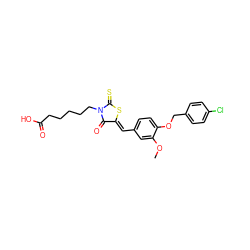 COc1cc(/C=C2\SC(=S)N(CCCCCC(=O)O)C2=O)ccc1OCc1ccc(Cl)cc1 ZINC000004136159