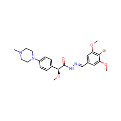 COc1cc(/C=N/NC(=O)[C@@H](OC)c2ccc(N3CCN(C)CC3)cc2)cc(OC)c1Br ZINC000084703559