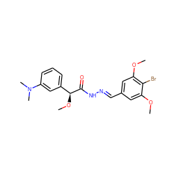 COc1cc(/C=N/NC(=O)[C@@H](OC)c2cccc(N(C)C)c2)cc(OC)c1Br ZINC000084725199