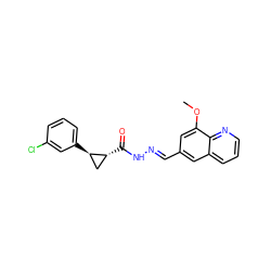 COc1cc(/C=N/NC(=O)[C@@H]2C[C@H]2c2cccc(Cl)c2)cc2cccnc12 ZINC000115597276