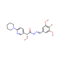 COc1cc(/C=N/NC(=O)[C@H](OC)c2ccc(N3CCCCC3)nc2)cc(OC)c1Br ZINC000084725273