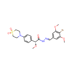 COc1cc(/C=N/NC(=O)[C@H](OC)c2ccc(N3CCS(=O)(=O)CC3)cc2)cc(OC)c1Br ZINC000084726627