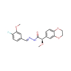 COc1cc(/C=N/NC(=O)[C@H](OC)c2ccc3c(c2)OCCO3)ccc1F ZINC000084671615