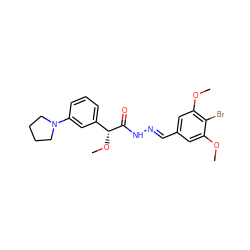 COc1cc(/C=N/NC(=O)[C@H](OC)c2cccc(N3CCCC3)c2)cc(OC)c1Br ZINC000084703565