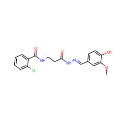 COc1cc(/C=N/NC(=O)CCNC(=O)c2ccccc2Cl)ccc1O ZINC000002675812