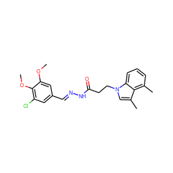 COc1cc(/C=N/NC(=O)CCn2cc(C)c3c(C)cccc32)cc(Cl)c1OC ZINC000115597628