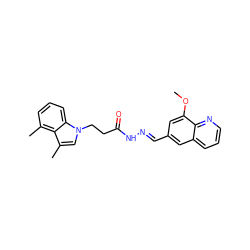 COc1cc(/C=N/NC(=O)CCn2cc(C)c3c(C)cccc32)cc2cccnc12 ZINC000115595592