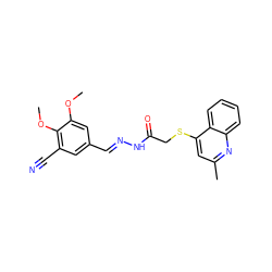 COc1cc(/C=N/NC(=O)CSc2cc(C)nc3ccccc23)cc(C#N)c1OC ZINC000068152814