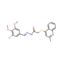 COc1cc(/C=N/NC(=O)CSc2cc(C)nc3ccccc23)cc(Cl)c1OC ZINC000072108116