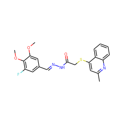 COc1cc(/C=N/NC(=O)CSc2cc(C)nc3ccccc23)cc(F)c1OC ZINC000072109335