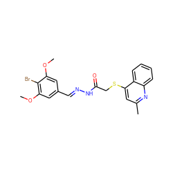 COc1cc(/C=N/NC(=O)CSc2cc(C)nc3ccccc23)cc(OC)c1Br ZINC000072110791