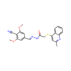 COc1cc(/C=N/NC(=O)CSc2cc(C)nc3ccccc23)cc(OC)c1C#N ZINC000068152817