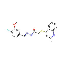 COc1cc(/C=N/NC(=O)CSc2cc(C)nc3ccccc23)ccc1F ZINC000072110851