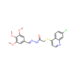 COc1cc(/C=N/NC(=O)CSc2ccnc3cc(Cl)ccc23)cc(OC)c1OC ZINC000072109096