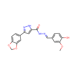 COc1cc(/C=N/NC(=O)c2cc(-c3ccc4c(c3)OCO4)n[nH]2)ccc1O ZINC000001250700