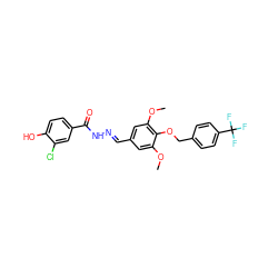 COc1cc(/C=N/NC(=O)c2ccc(O)c(Cl)c2)cc(OC)c1OCc1ccc(C(F)(F)F)cc1 ZINC000029126238