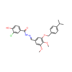 COc1cc(/C=N/NC(=O)c2ccc(O)c(Cl)c2)cc(OCc2ccc(C(C)C)cc2)c1OC ZINC000029126326