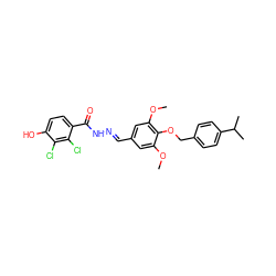 COc1cc(/C=N/NC(=O)c2ccc(O)c(Cl)c2Cl)cc(OC)c1OCc1ccc(C(C)C)cc1 ZINC000013439094