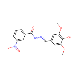 COc1cc(/C=N/NC(=O)c2cccc([N+](=O)[O-])c2)cc(OC)c1O ZINC000000257258