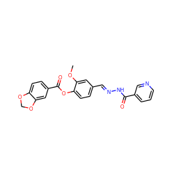 COc1cc(/C=N/NC(=O)c2cccnc2)ccc1OC(=O)c1ccc2c(c1)OCO2 ZINC000000975653