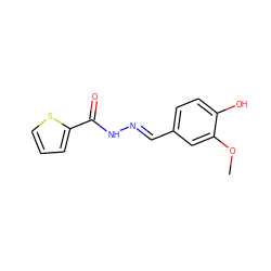 COc1cc(/C=N/NC(=O)c2cccs2)ccc1O ZINC000000248945